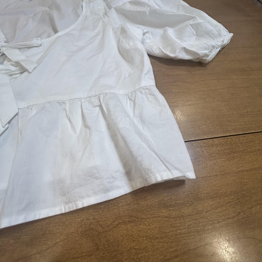American Eagle Outfitters Blouse Womens Medium White Tie Puff Sleeve Cropped - Picture 3 of 7